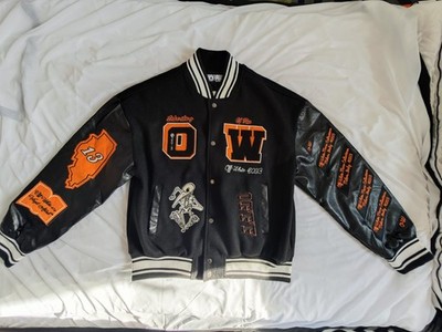 Off-White  Laboratory of Fun  Leather Varsity Jacke Beige/Schwarz Gr. L   NEU