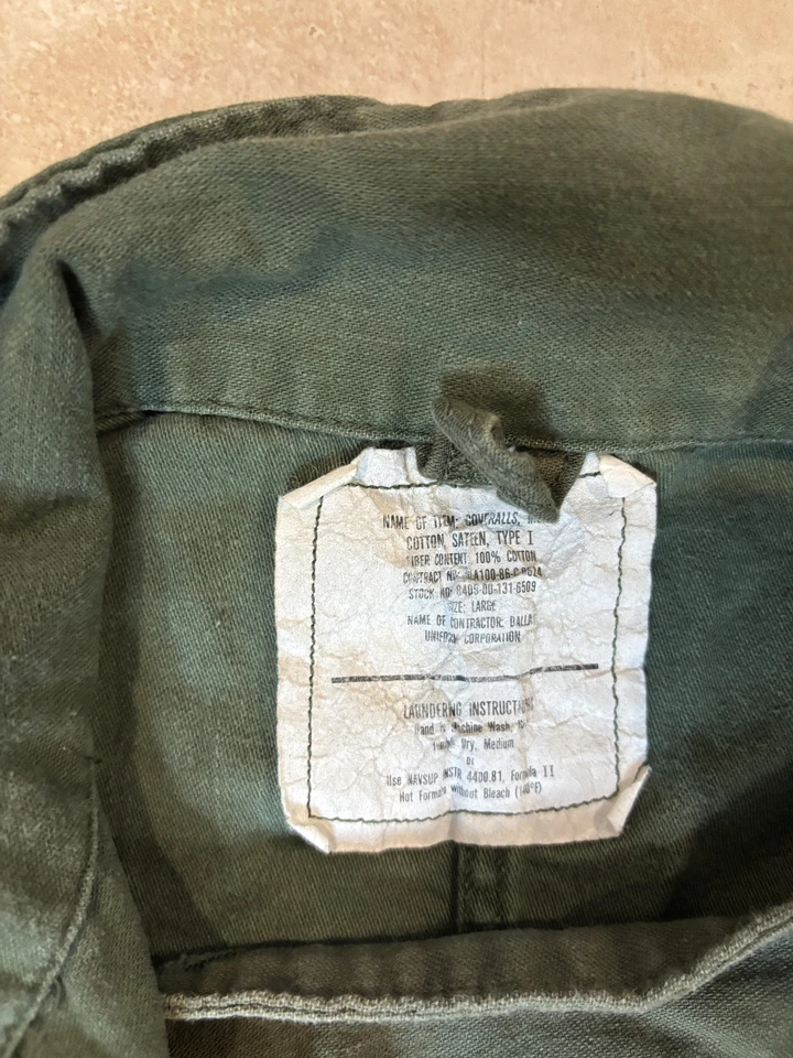 Macacão de trabalho vintage exército dos EUA masculino grande verde algodão acetinado tipo I anos 60 - Imagem 3 de 4