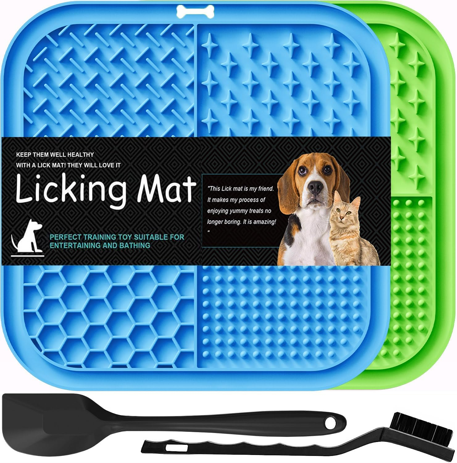 Licking Mat for Dogs & Cats 2 Pack, Slow Feeder Lick Pat, Anxiety Relief Dog Toy