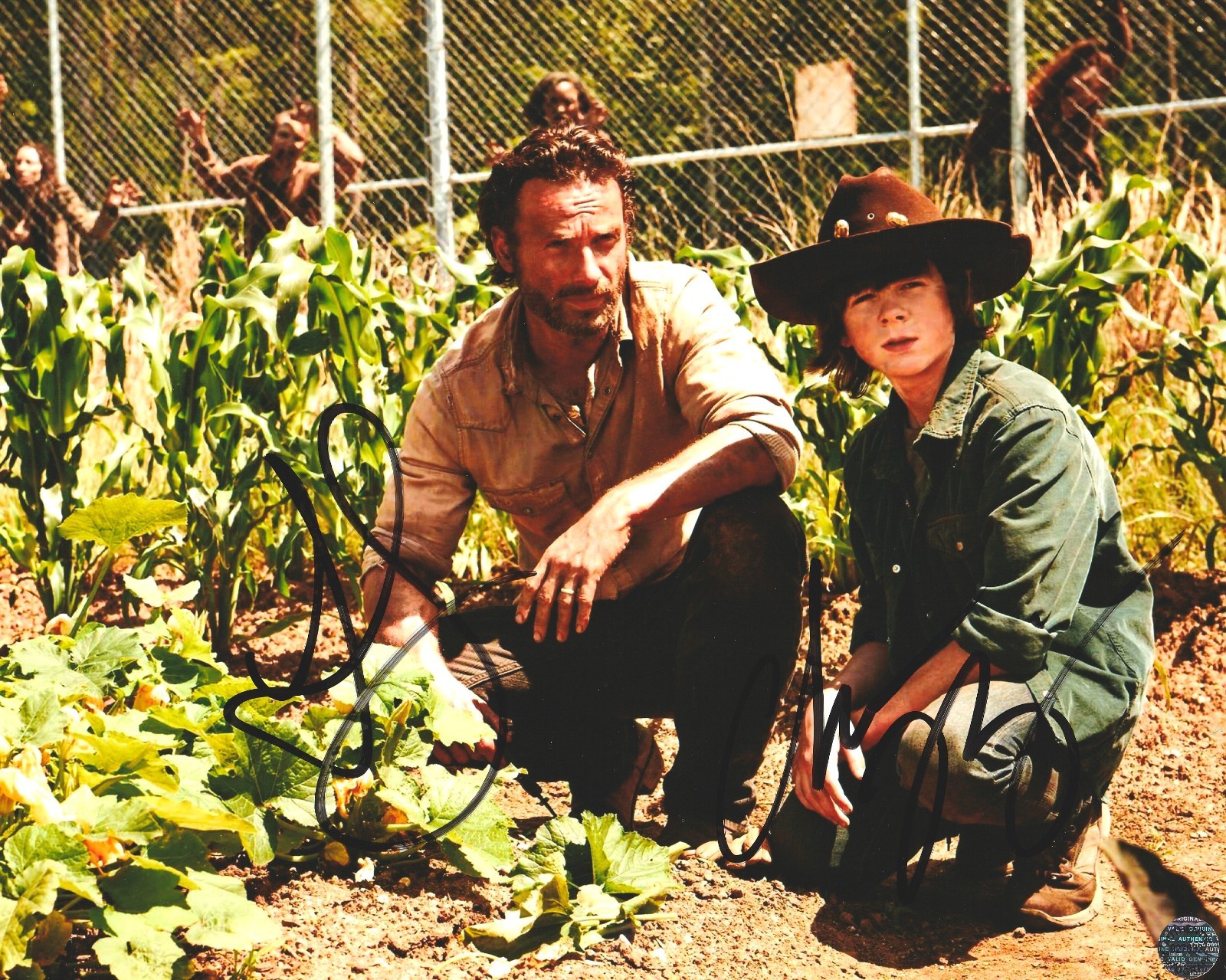 Andrew Lincoln & Chandler Riggs Autographed The Walking Dead 8x10 Photo/COA/Holo