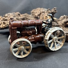 Brown Antique Cast Iron Toy Fordson Farm Tractor Farmer Driver 6"