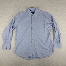 David Donahue Dress Shirt Mens 17 34/35 Blue White Check Regular Fit Button Up