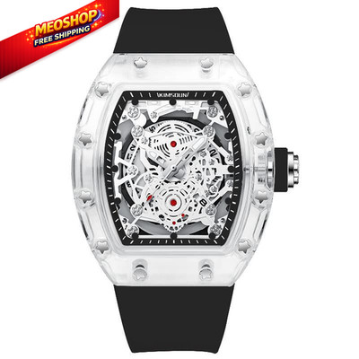 KIMSDUN-Stylish Skeleton Sport Watches, Waterproof, Analog Quartz Black-Black 