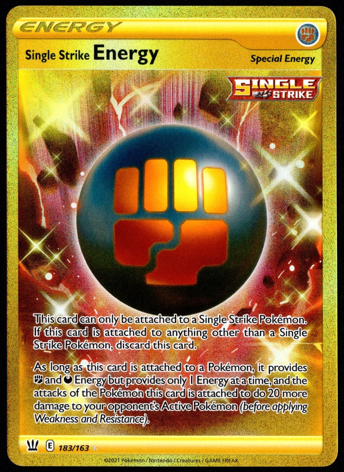 Pokemon TCG Single Strike Energy 183/163 2021 Battle Styles Secret Rare - NM