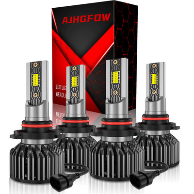 4x AJHGFOW 9005 9006 LED Combo Headlight Bulbs High+Low Beam Kit Extremely White