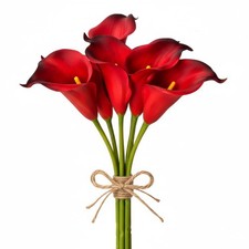 Artificial Red Calla Lily Stems Real Touch Faux Flowers 14 Inch Set of 5