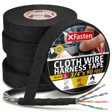 5 Pack Black Cloth Electrical Tape 3/4 Inch x 90 Feet High Heat Automotive Loom