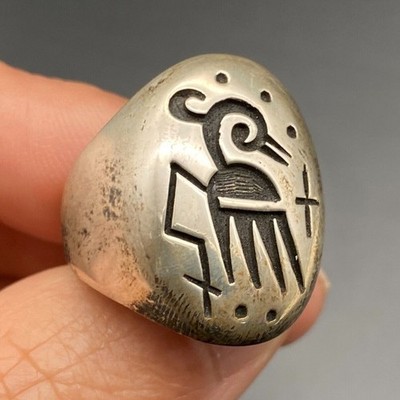 Vintage Hopi Leroy Kewanyama Thunder Cloud Whirlwind Silver Ring Size 9.75