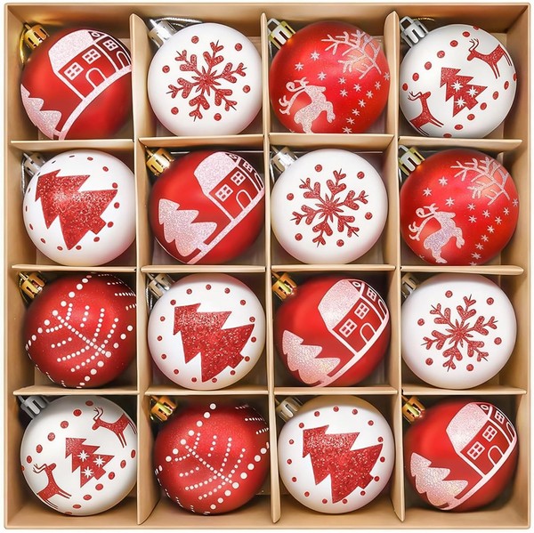 Weihnachtskugeln Kunststoff Set Rot Weiß 16 StüCk 6Cm Bruchsicher Deko-image