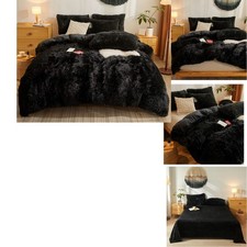 Besfunny Shaggy Duvet Cover 5 Set Fluffy Faux Fur Black Comforter Set -