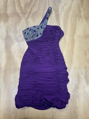 Dave And Johnny One Shoulder Cocktail Dress Purple Beaded Size 6