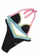PINK Victoria's Secret Bikini M Black Pink Blue Green Set