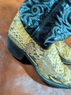 Boots santiags cuir et serpent naturel - Bottines cowboy artisanales