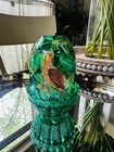 Fenton Hand-Painted Green Art Glass Vase Bird Floral Signed J. Mendenhall