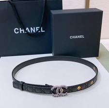 Chanel Women's Leather Belt, Black size 85, Gold Logo CC