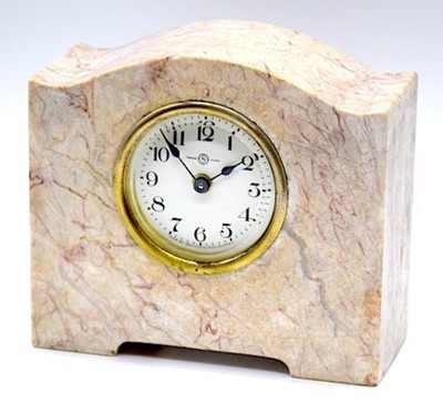 Antique Seikosha Bee Asahi White Marble Stone Desk Clock Vintage 1930s Japan
