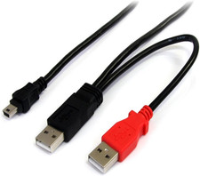 1 Ft USB Y Cable for External Hard Drive - USB a to Mini B - USB Cable - USB M 