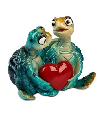 formano Dekofigur Schildkröten-Paar Harry mit Herz blau Kunststein glänz 12x10cm