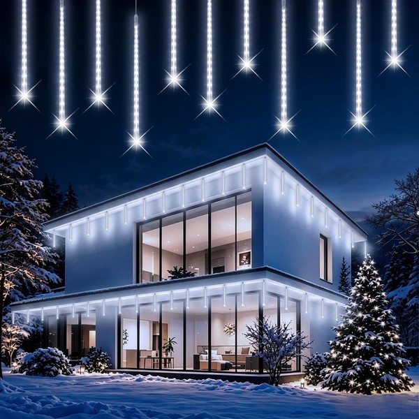 Weihnachtsbeleuchtung AußEn 576 LED Eiszapfen Lichterkette 16 RöHren 40Cm Weiß-image