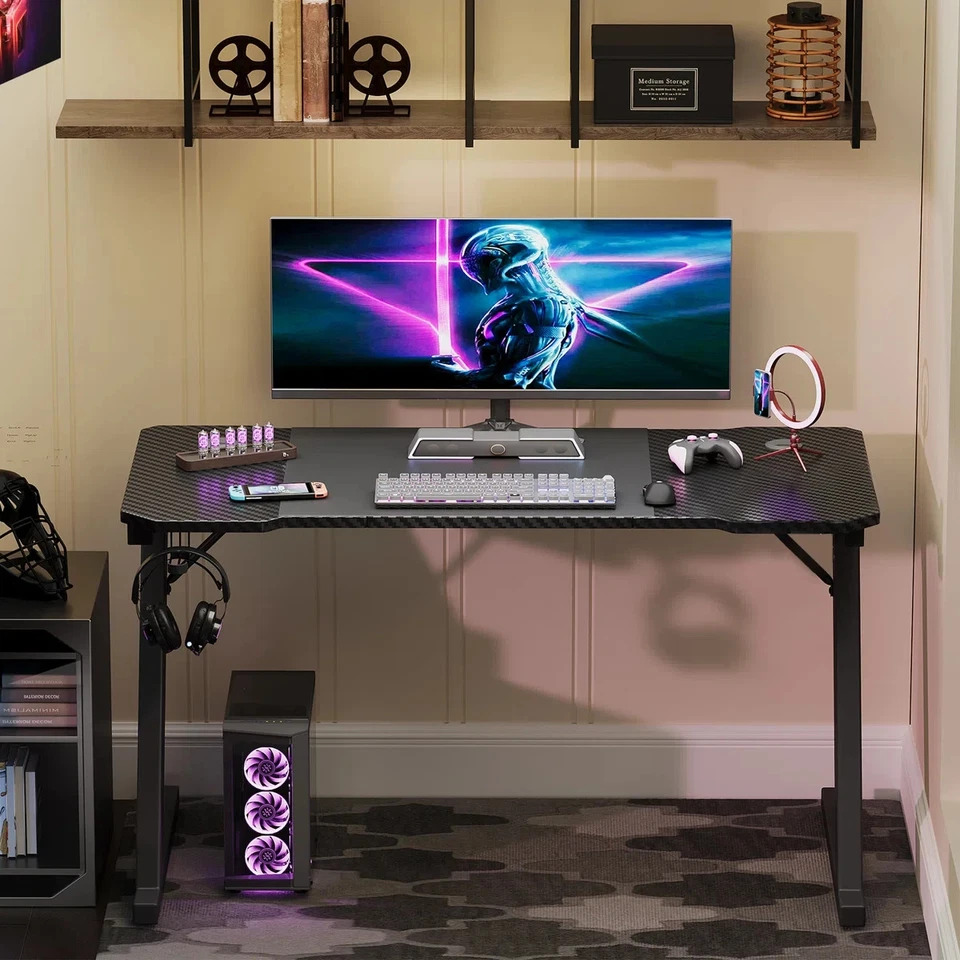 Ergonomic Black Gaming Desk PC Computer Desk Home Office With Headphone Hook - Image 2 of 4