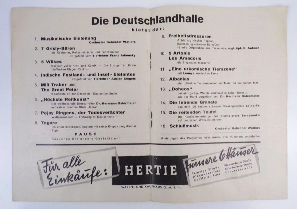 Programm Menschen Tiere Sensationen Deutschlandhalle Berlin 1938 - Bild 3 von 3
