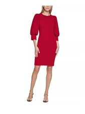 Calvin Klein Red Sheath Dress Size 4 Puff Sleeve Stretch Cocktail NWT $134