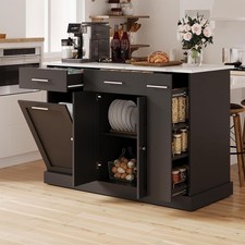 Kitchen Island W/ Storage Kitchen Island Cart on Wheels W/ Trash Can Cabinet