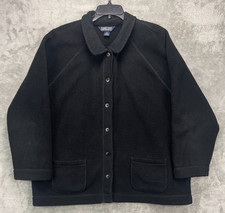 Lands End Women's Fleece Jacket XL 18-20 Black Pockets Collared 100 Polyester