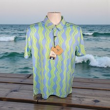 Chubbies The Wavy Daze Performance 3 Button Polo Shirt NWT Blue/Green