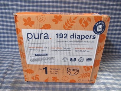 Pura Hypoallergenic Diapers, Size 1 (4-11lbs) Newborn (192 Count) FREE SHIPPING.