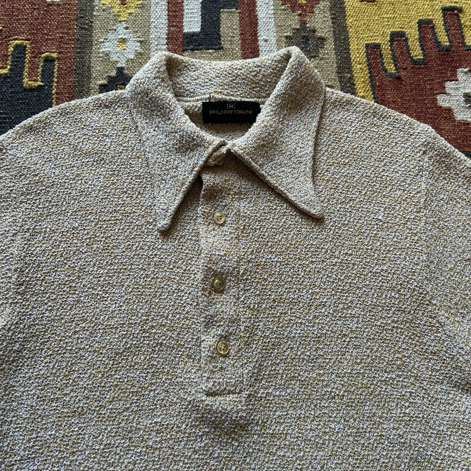 Vintage 1960s Puritan Terry Cloth Polo Shirt Sz M - Light Yellow - Image 2 of 4