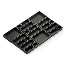 Bamboo Drawer Organizer Storage Boxes Set, Wood Tray Junk 21-Piece Black