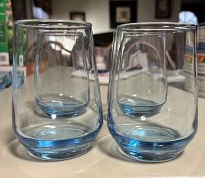 PASABAHCE ALLEGRA STEMLESS WINE GLASS TUMBLER SET OF 4 CLEAR BLUE