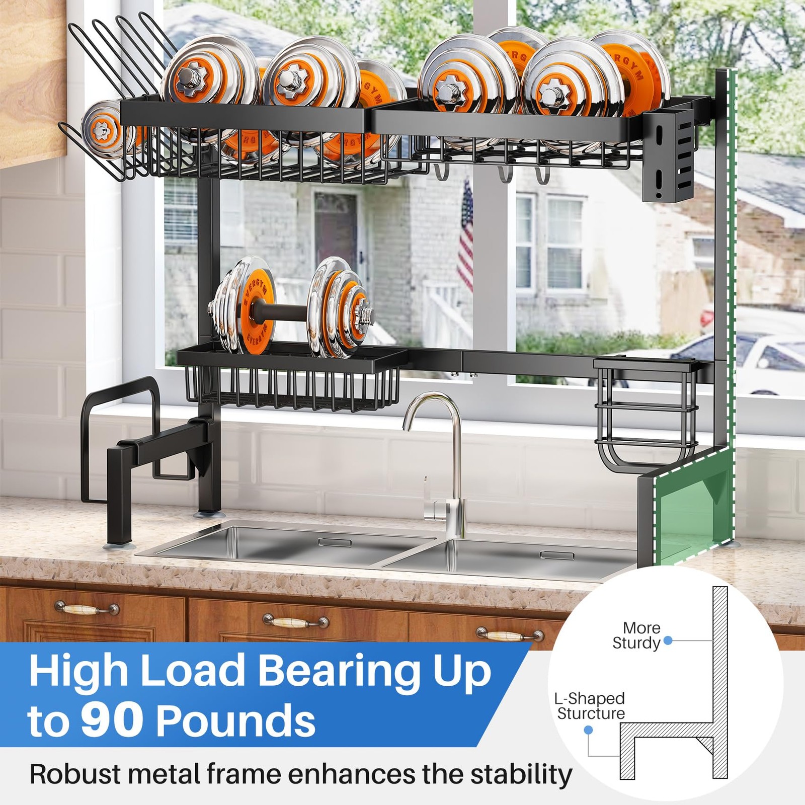 Over The Sink Dish Drying Rack - Adjustable Dish Rack for Kitchen Counter, Me...