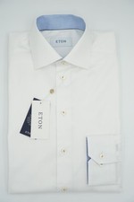 Men Eton Herringbone Signature Twill White Shirt Contemporary Size 39 15.5
