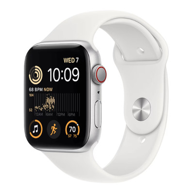 Apple Watch SE (2nd Gen) 44mm Silver Aluminum Case with White Sport Band, S/M