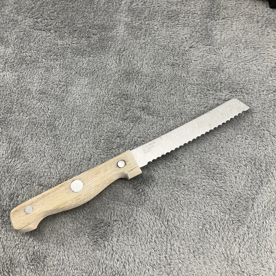 "Cuchillo para pan FarberWare vintage hoja de 4,5"" borde dentado mango de madera" Foto 4 de 4