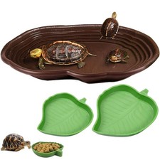 3PCS Tortoise Water Bowl with Ramp Leaf Tortoise Water Food Dish Turtle Pool ...