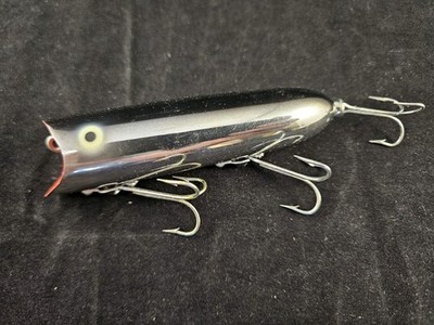 Vintage Heddon Lucky 13 Topwater Popper Fishing Lure, Chrome