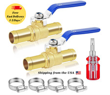 2 Pack 5/8" Heater Hose Shut Off Valve with Stainless Steel Clamps Brass Kit