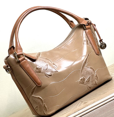 CLASSIC BRAHMIN NORAH ANGELFISH SMOOTH TAN LEATHER NEUTRAL HOBO HANDBAG