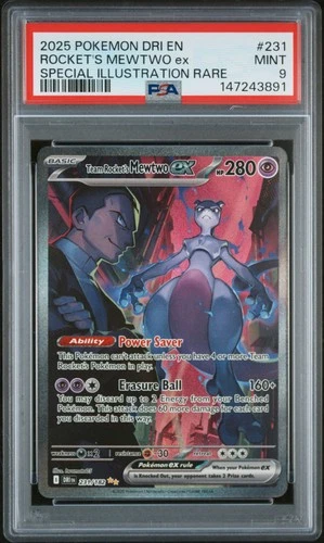 2025 POKEMON DRI SPECIAL ILLUSTRATION RARE #231 TEAM ROCKET'S MEWTWO EX PSA 9