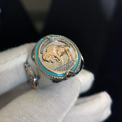 Buffalo Nickel Ring for Men - Indian Chief, Viking Bull, Amulet, Retro Buffalo T - Picture 8 of 14