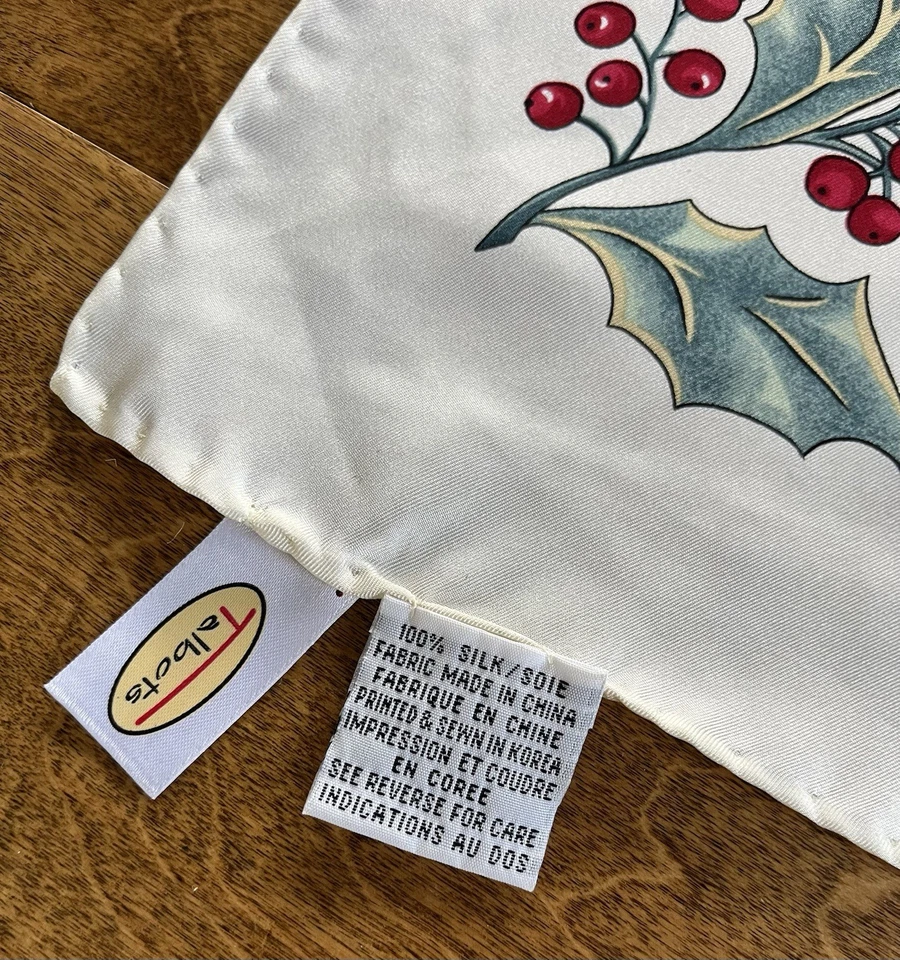 Talbots Winter Christmas Sledding Horses Holly 100% Silk Scarf 27 X 27 - Image 3 of 4