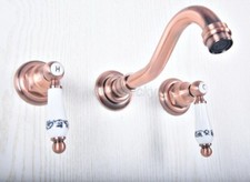 3Pcs Antique Red Copper Bathroom Basin Faucet Wall Mounted Tub Sink Mixer Tap