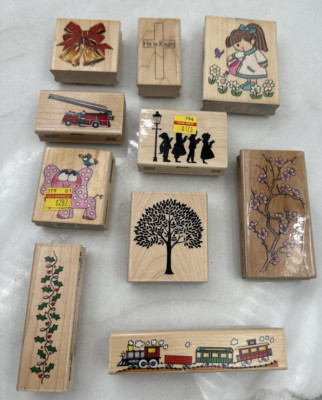 STAMPABILITIES WOOD MOUNT RUBBER STAMPS Tree of Life Christmas Cross Train