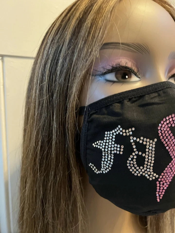 Breast Cancer Awareness Pink Ribbon Bling Face Mask Rhinestone Foto 4 de 4