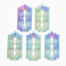 50 piezas de colgantes rectangulares de filigrana de acero inoxidable con calavera de azúcar 45x22x0,4 mm