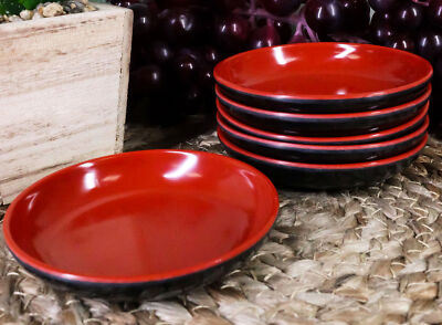 Ebros Red & Black Melamine Traditional Soy Sauce Dipping Plate or Dish Set of 6