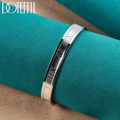 Brazalete DOTEFFIL 925 Plata Esterlina 7mm Números Romanos Moda Joyería - Imagen 2 de 6